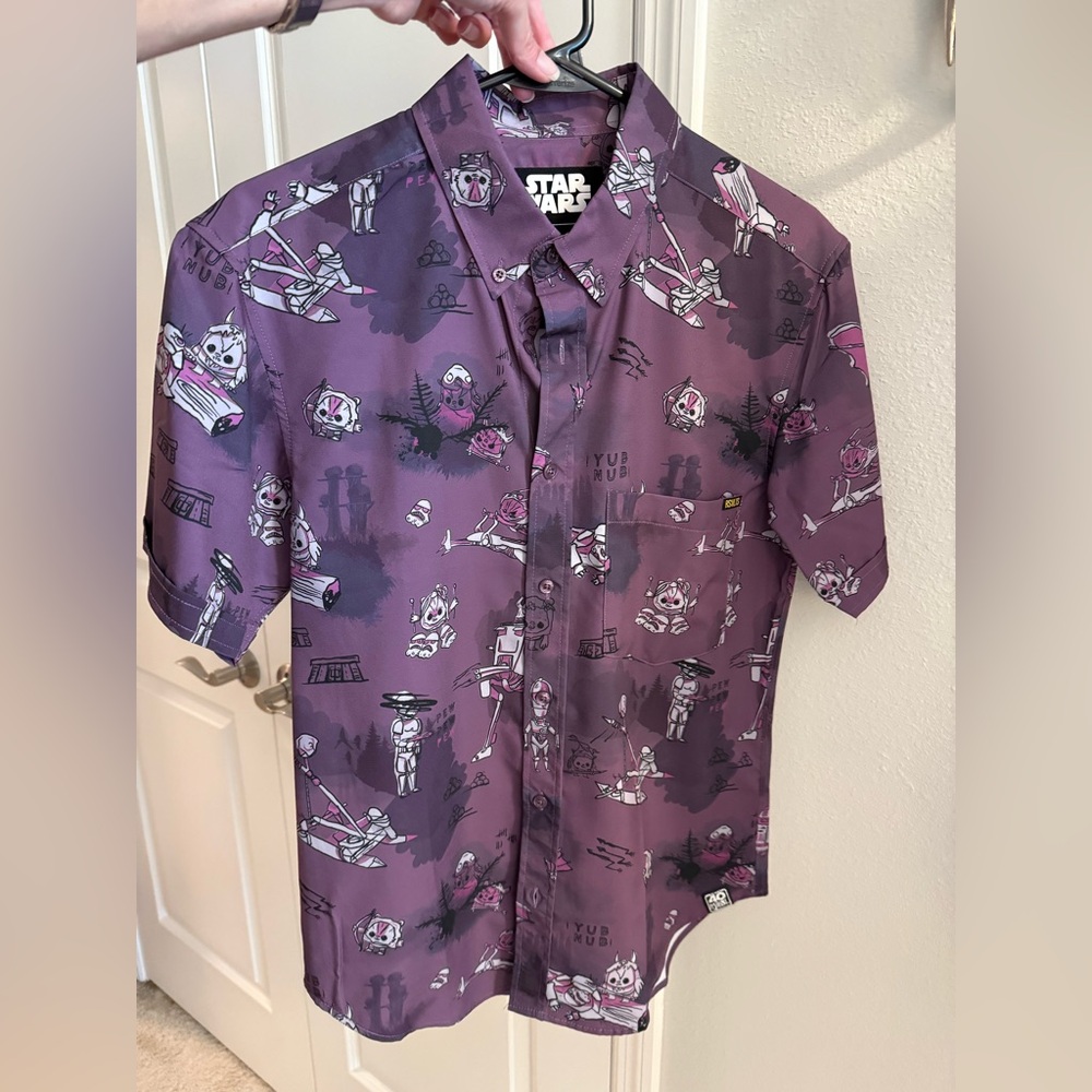 RSVLTS Star Wars Lavender Button Up Shirt size XS NWOT Ewok yub nub